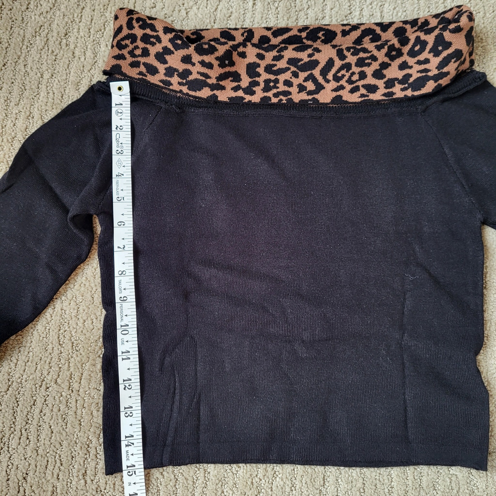Women’s Off-Shoulder Long Sleeve Leopard Print Bodycon Top– lack – Size L – NWOT - Picture 4 of 8